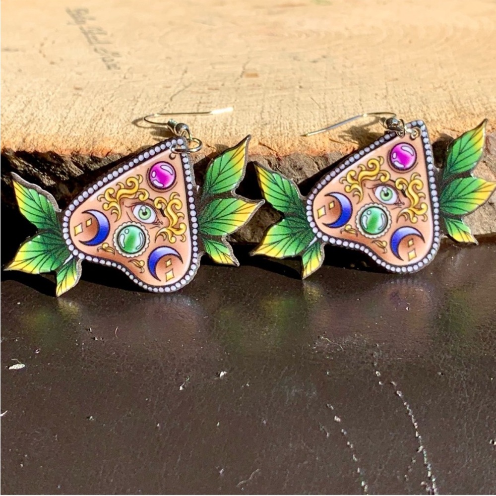 Mythical Magical Planchette Eyes Floral Grunge Gothic Earrings